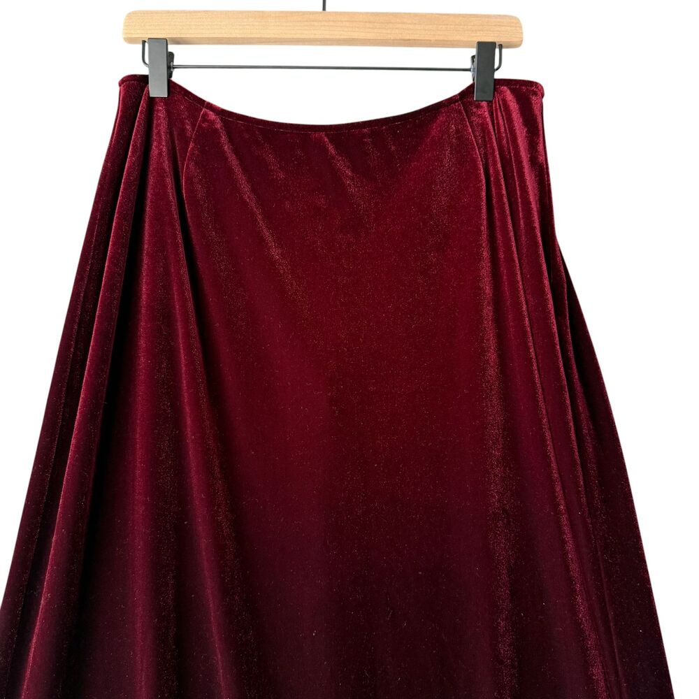 90s Cachet Velvet Maxi Skirt 12 Wine Red Stretch Romantic Whimsygoth Witchy USA - Picture 3 of 10